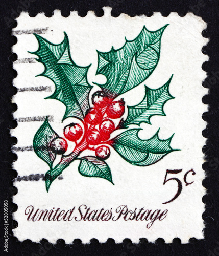 Postage stamp USA 1996 Holly, Christmas Decoration