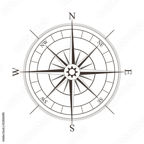 Black compass rose isolated on white