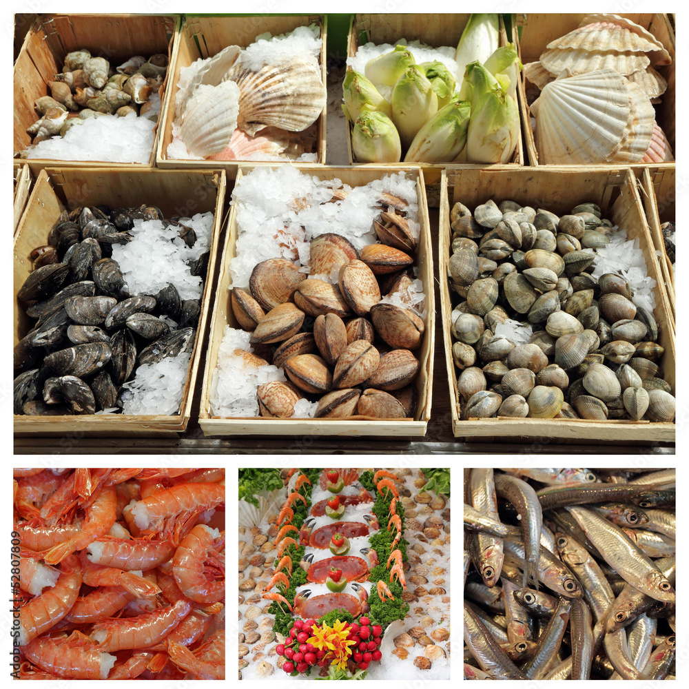 seafood display  collage