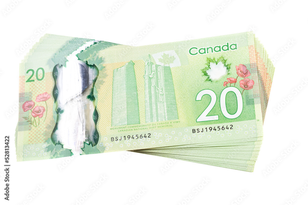The New Polymer Twenty Dollar Bills isolated on white The New Polymer Twenty Dollar Bills isolated on white