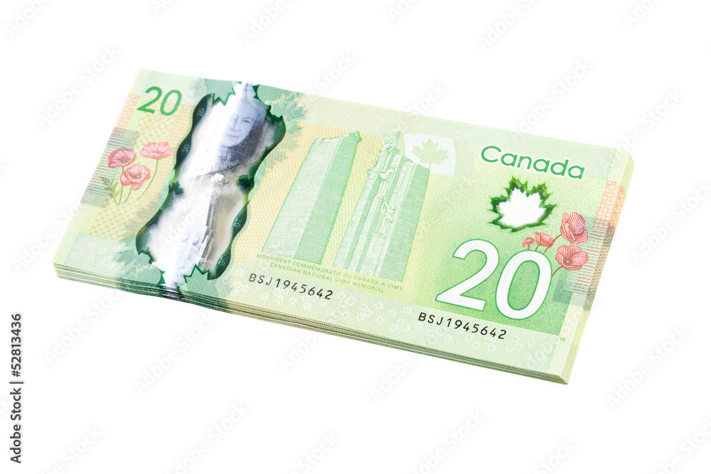 The New Polymer Twenty Dollar Bills isolated on white The New Polymer Twenty Dollar Bills isolated on white