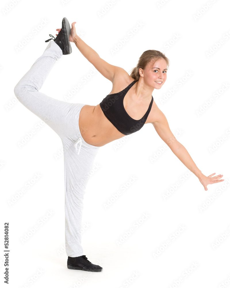 Sporty woman does exercises. Fitness.