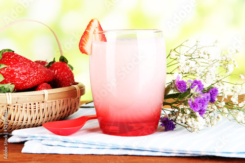 Delicious strawberry yogurt in glass