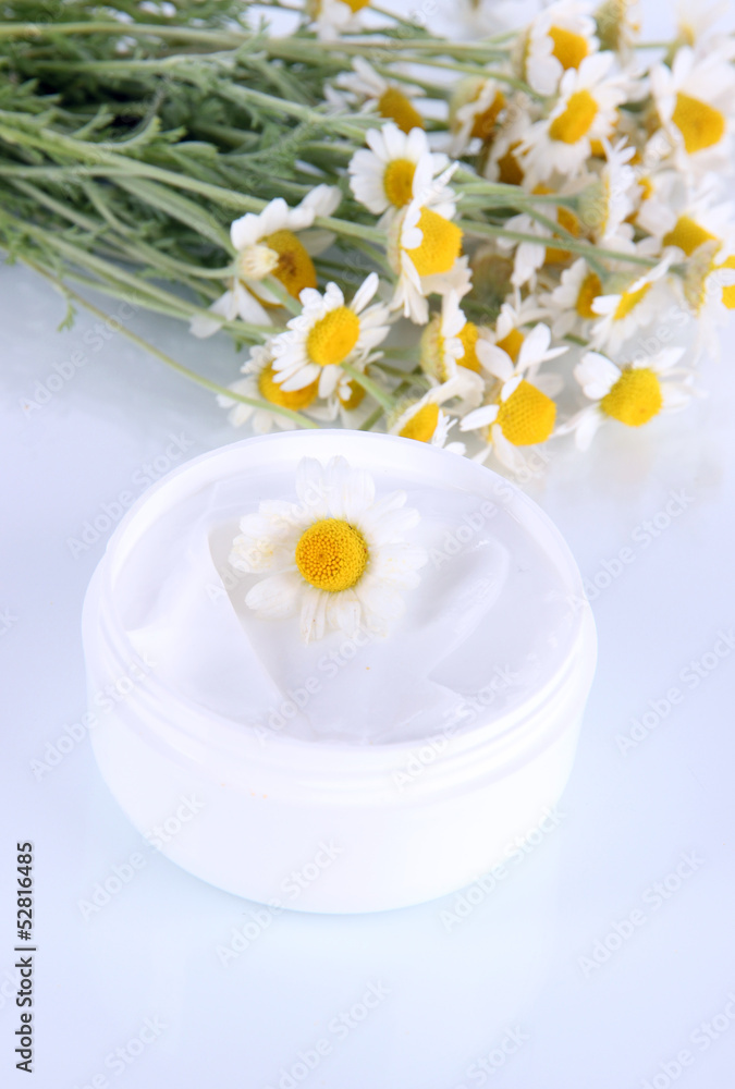 Cream with chamomile isolated on white Cream with chamomile isolated on white