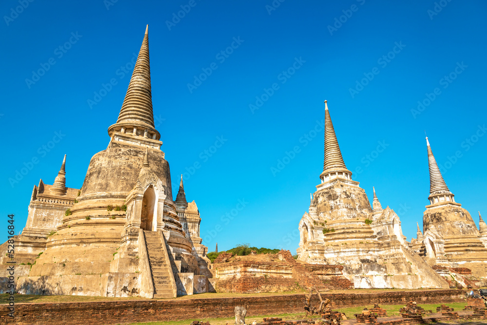 Scenic view of Wat Phra Si Sanphet in Ayutthaya, Thailand.