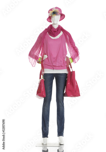 full length Fashion female red clothes with hat on a mannequin