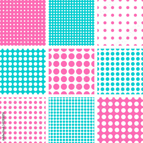 Seamless Polka Dot Vector Pattern in hot pink & turquoise colors