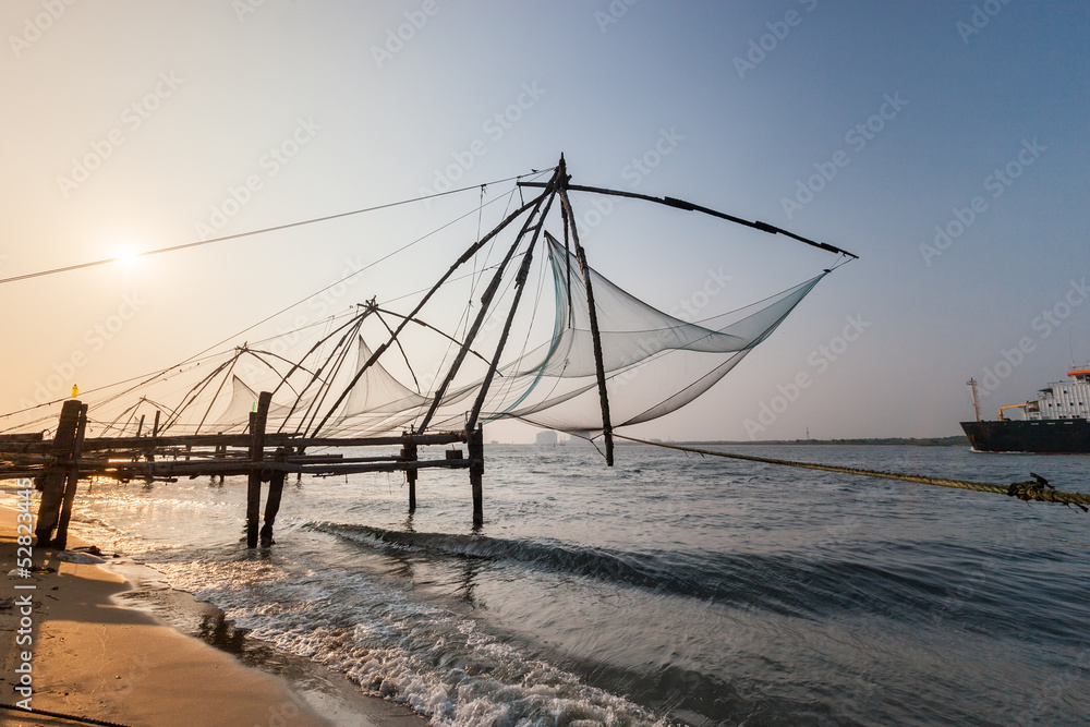 Fototapeta premium Kochi, India. Chinese fishing nets