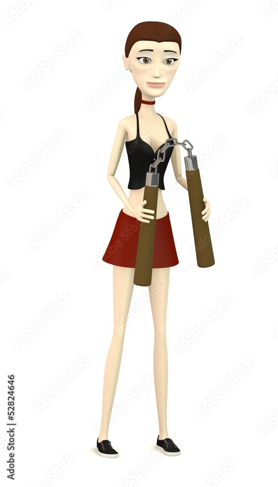 3d render of cartoon character with nunchaku 3d render of cartoon character with nunchaku