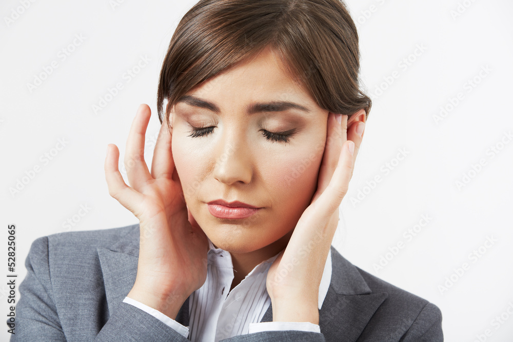 Close up Portrait of woman with headache Close up Portrait of woman with headache