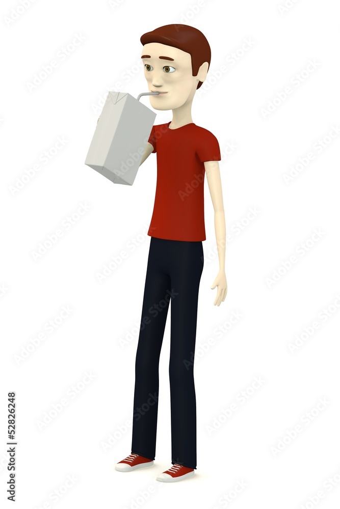 3d render of cartoon character with drink box 3d render of cartoon character with drink box