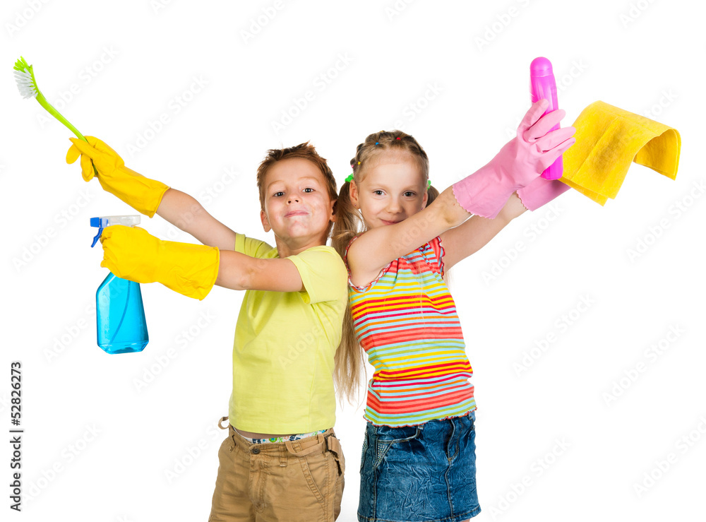 smiling kids with detergents smiling kids with detergents