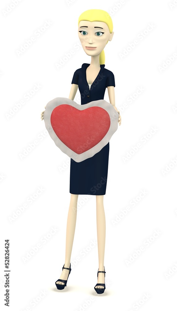 3d render of cartoon character with heart pillow 3d render of cartoon character with heart pillow