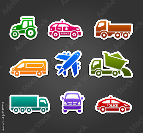 Fototapeta Naklejka Na Ścianę i Meble -  Set of sticky stickers, transport color icons