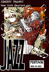 Wandcirkels Muziekband Jazzposter met sfeervolle trompettist  © Isaxar