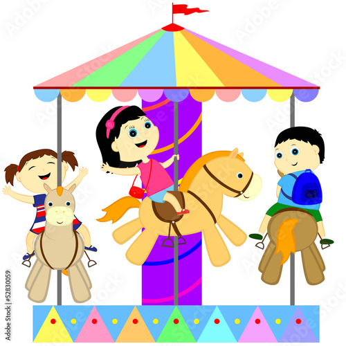 children on the carousel