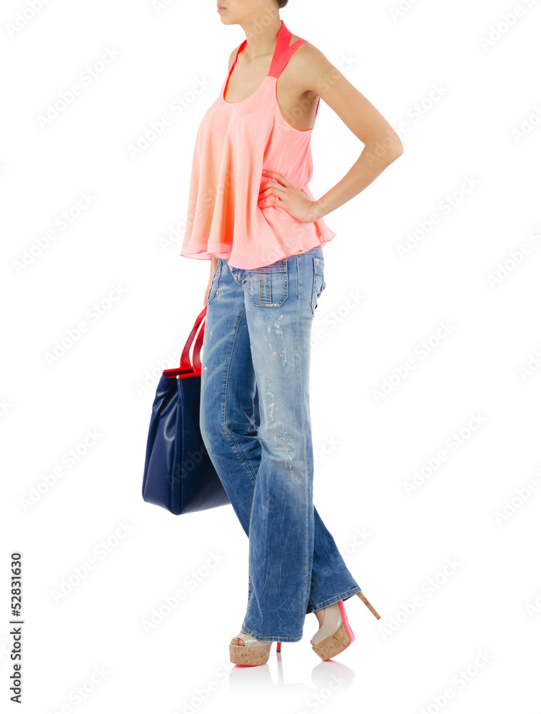 Naklejka premium Woman in fashion concept on white