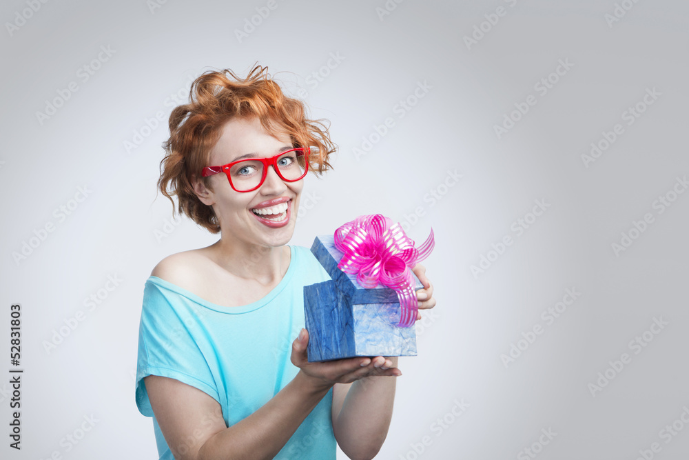Woman with present box Woman with present box