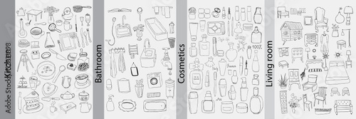 Bathroom, kitchen, furniture and cosmetics objects