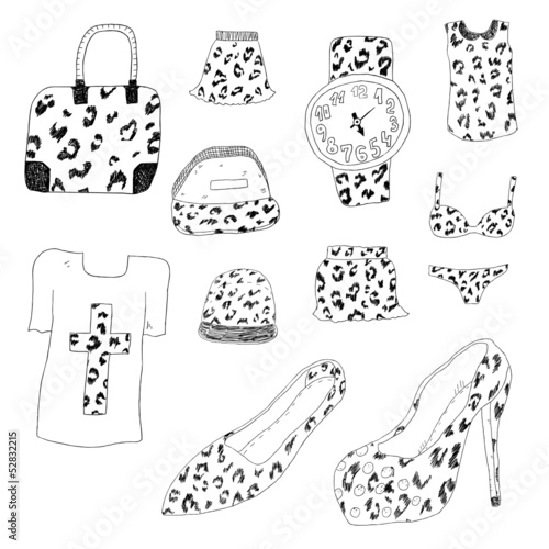 Leopard textured hand drawn clothes and accessory