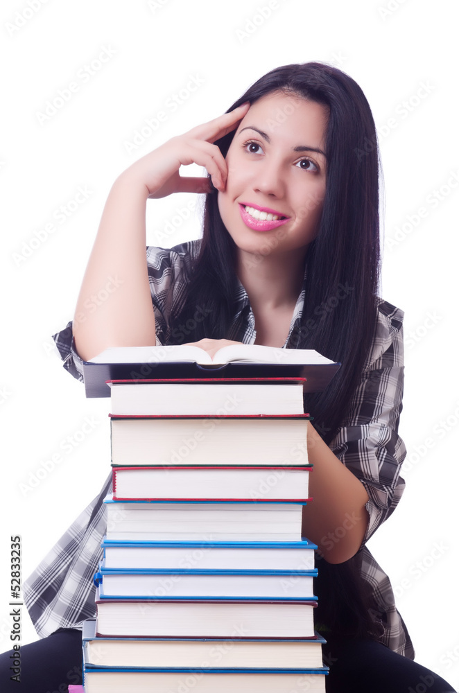Girl student with books on white Girl student with books on white