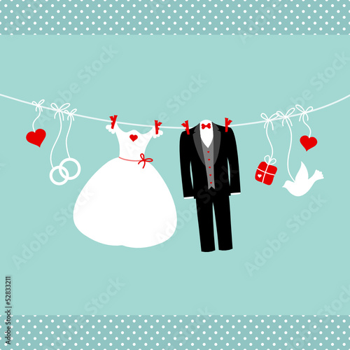 Wedding Symbols Hanging Retro Background Dots
