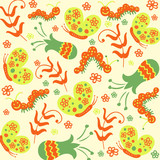 Seamless pattern with butterflies and caterpillars