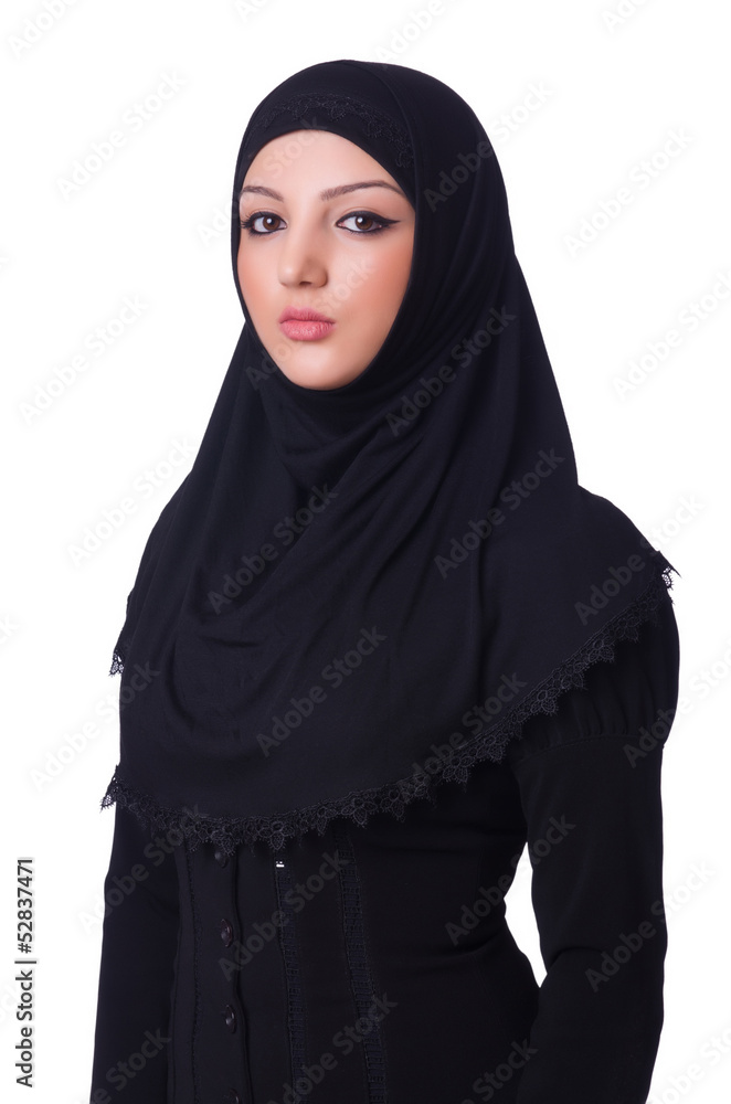Muslim young woman wearing hijab on white Muslim young woman wearing hijab on white