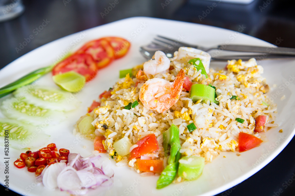close up Fried rice with shrimp close up Fried rice with shrimp