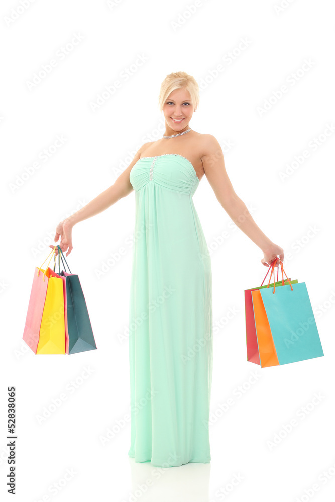beautiful smiling woman with shopping bags