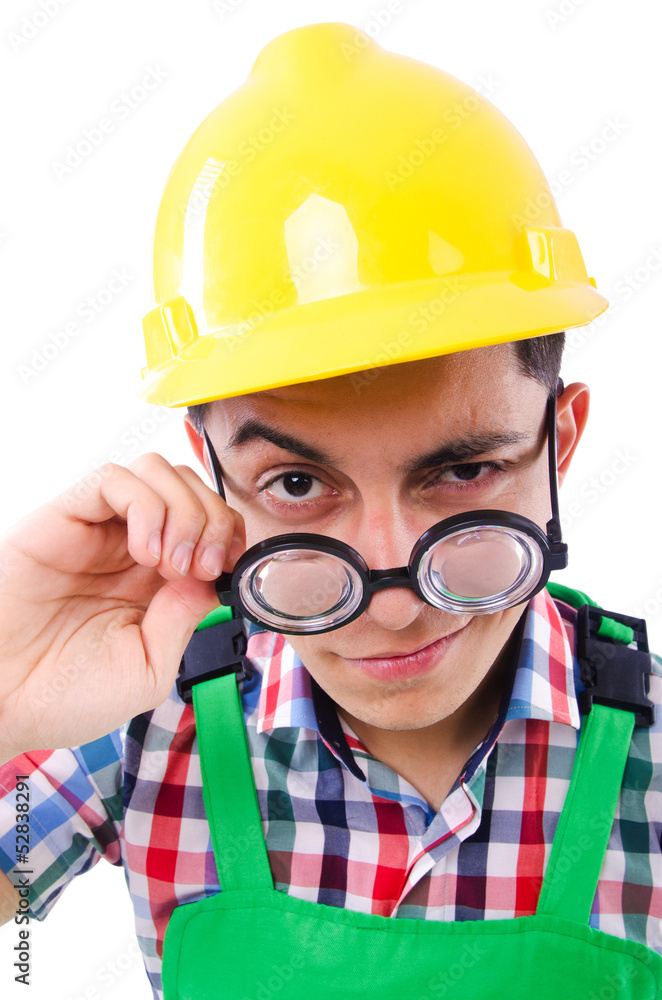 Funny construction worker isolated on white Funny construction worker isolated on white