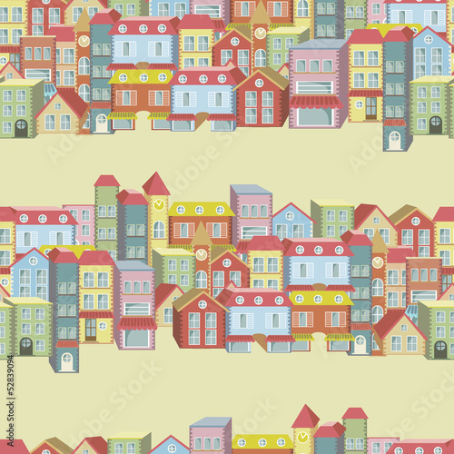 Vector seamless pattern with houses and buildings