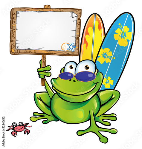 happy summer frog with signboard
