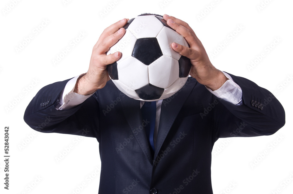 Businessman with football on white Businessman with football on white