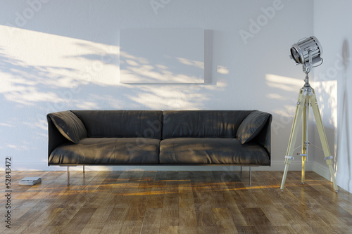 Minimalistic Room With Sofa And Spotlight (Front View)