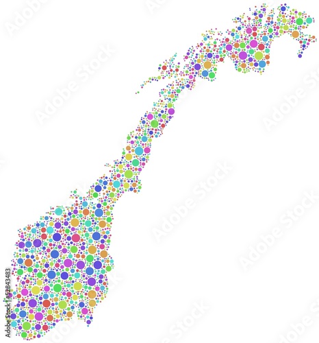 Map of Norway (Europe) in a mosaic of harlequin circles