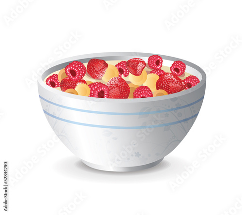 Cereal with milk and fruit