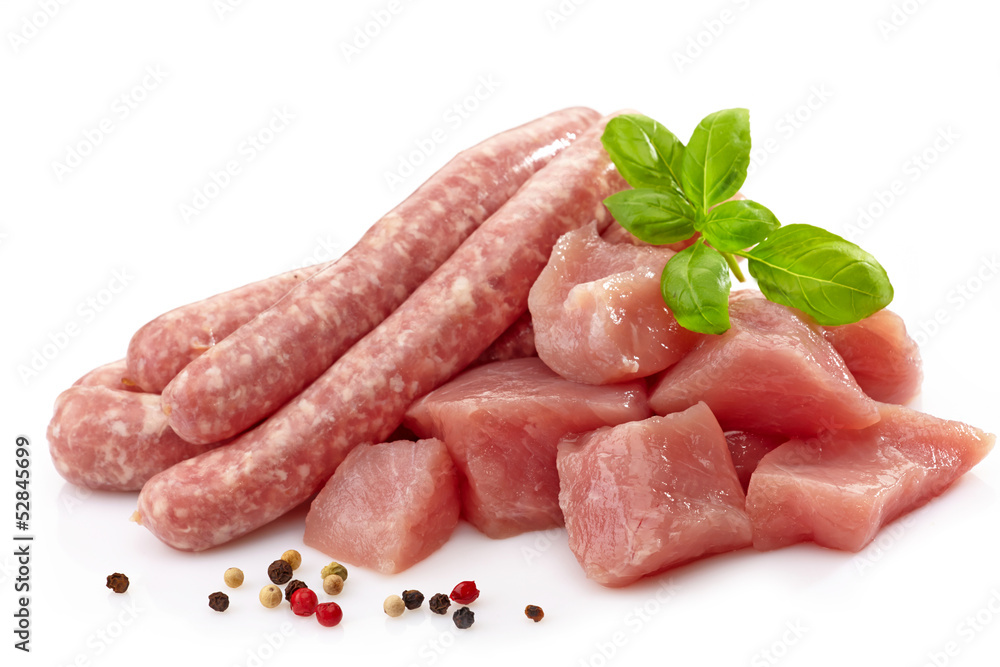 fresh raw sausages and meat