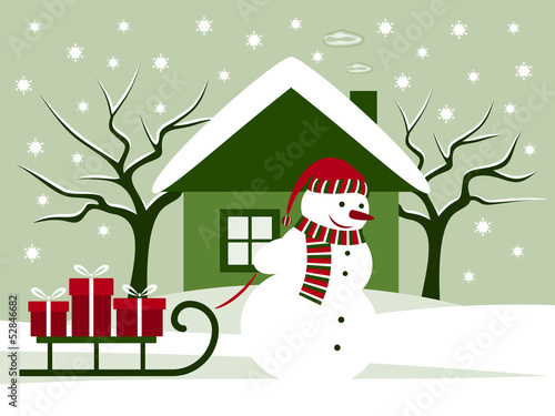 snowman pulling sledge