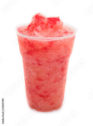 Strawberry smoothie on white background photo