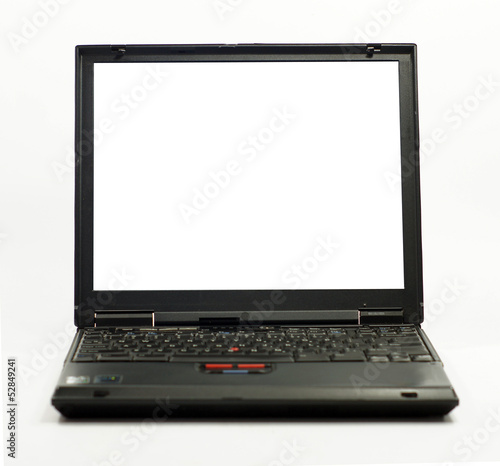 Black laptop with blank white screen