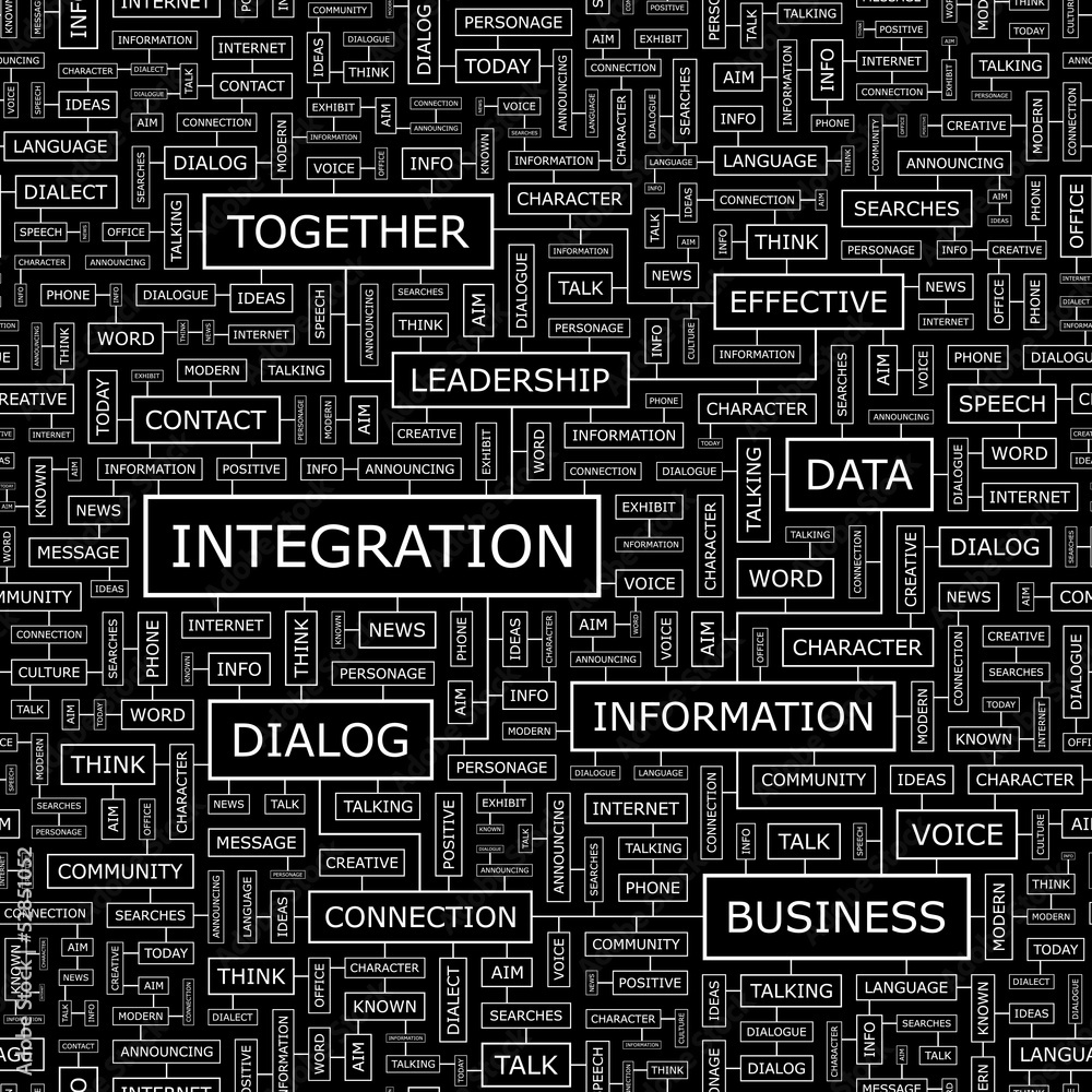 INTEGRATION. Word cloud concept illustration. INTEGRATION. Word cloud concept illustration.