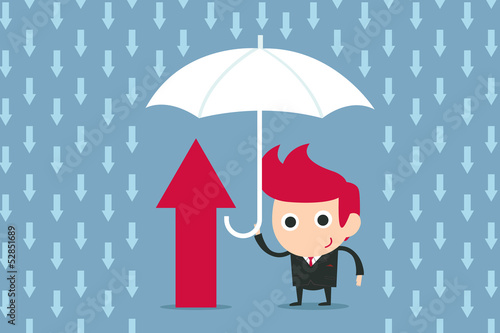 businessman protecting up arrow