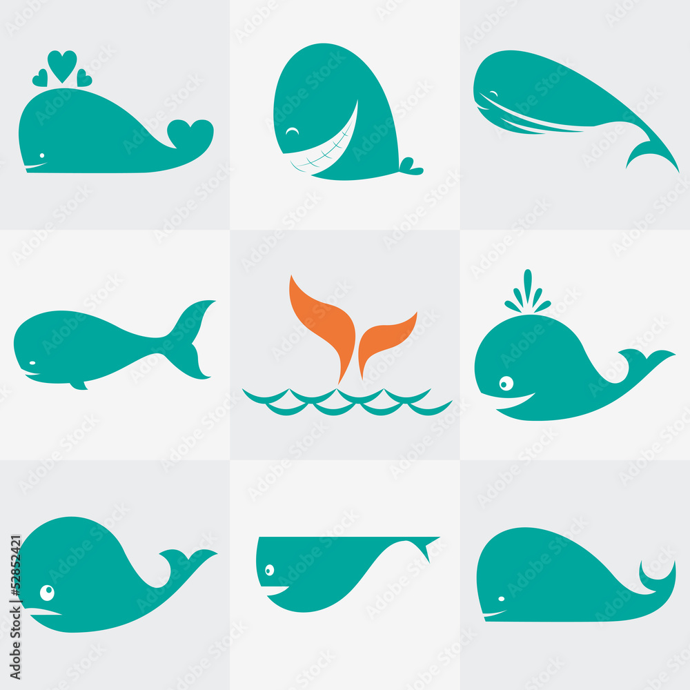 Obraz premium Set of vector whale icons. Easy editable layered vector illustration.