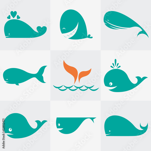 Set of vector whale icons. Easy editable layered vector illustration.