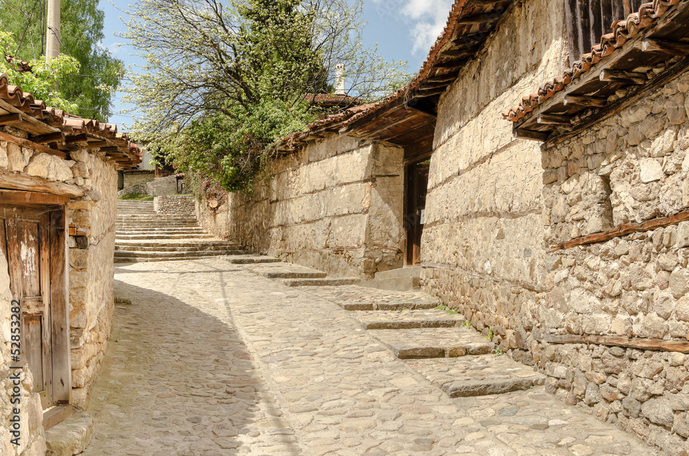 A traditional old street in Koprivshtitsa Bulgaria