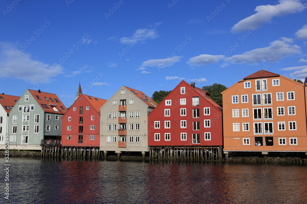 Panoramic picture of Old Storehouses in Trondheim