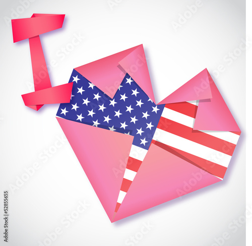 Origami paper I love USA heart card
