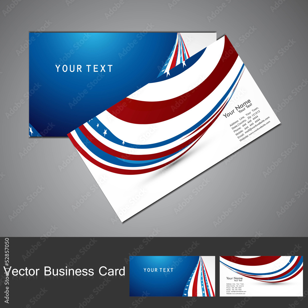 American Flag 4th july business card set wave design