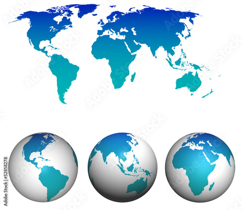 World map with earth globes isolated on white.